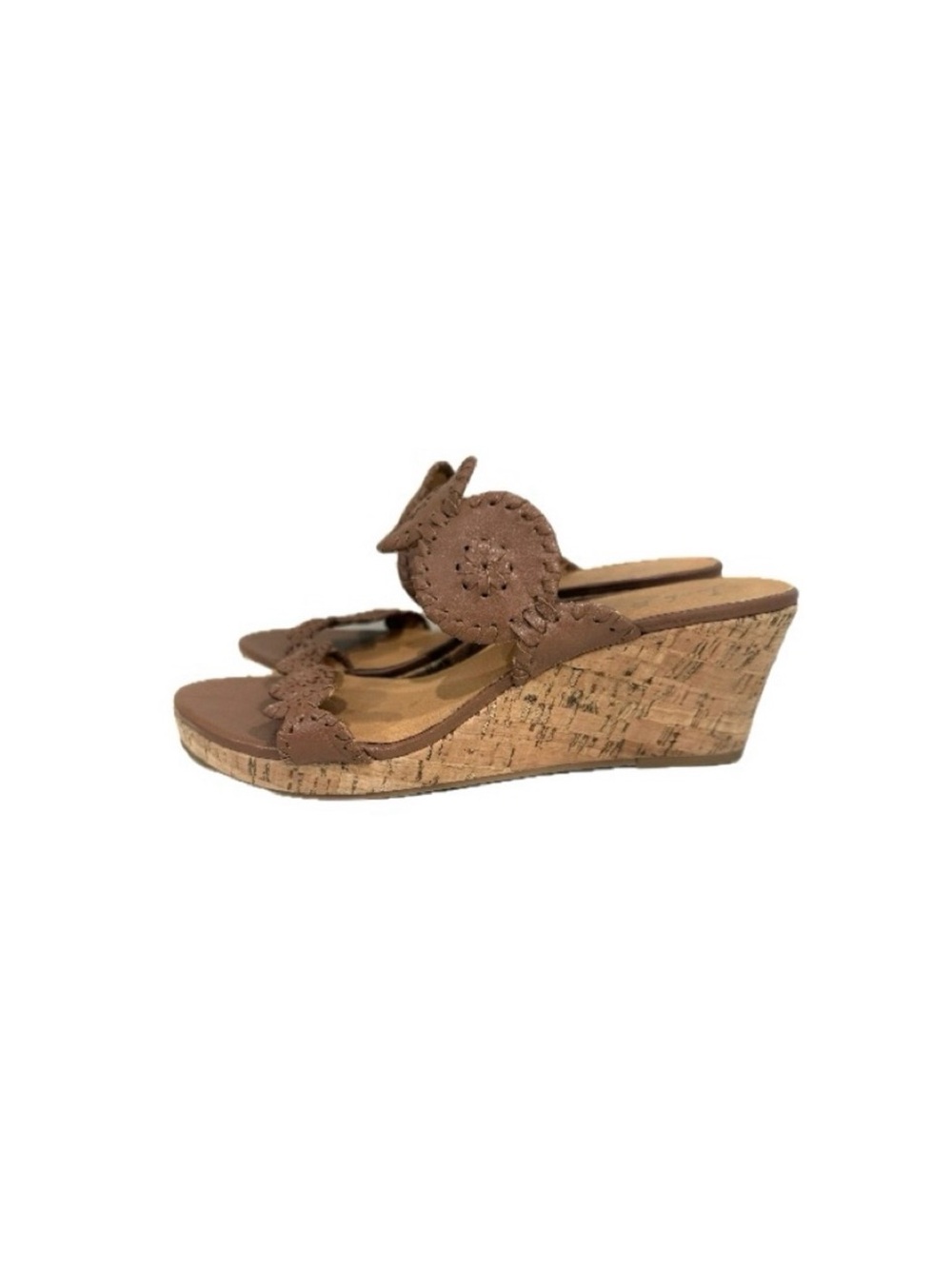 Jack Rodgers, Lauren Leather Midi Wedge Brown Wedge Sandals, Size 9